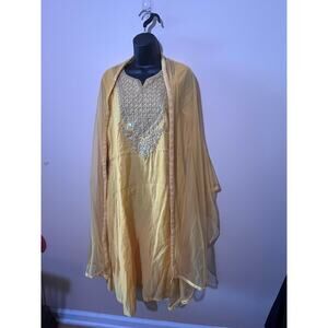 BIBA 3 piece yellow embroidered salwar kameez ethnic suit with a palazzo 36